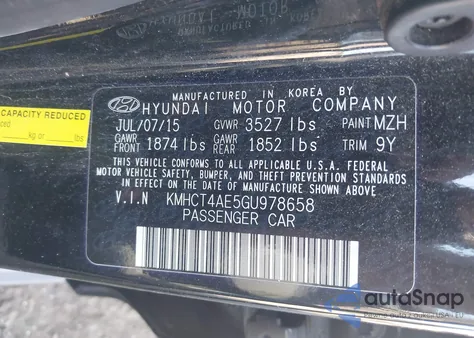 2016 Hyundai Accent Se from USA, damaged, VIN KMHCT4AE5GU978658